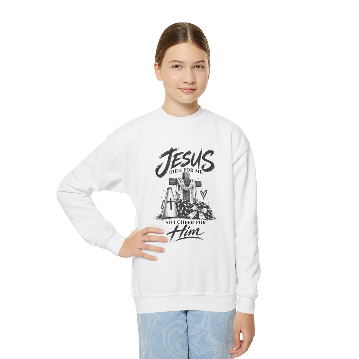 Cheer for Him Cheerleading Youth Crewneck