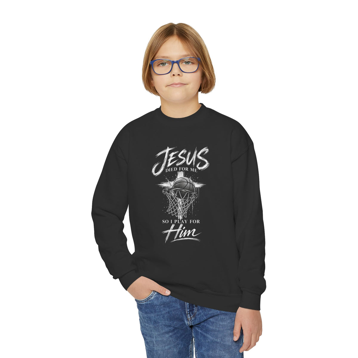 Play for Him Basketball Unisex Youth Crewneck