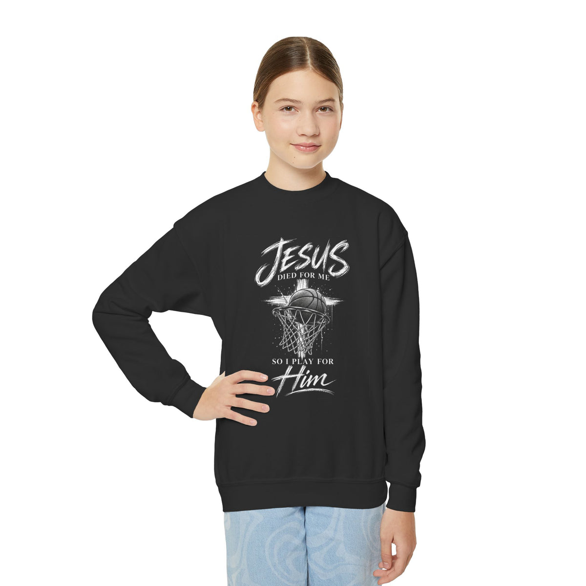 Play for Him Basketball Unisex Youth Crewneck