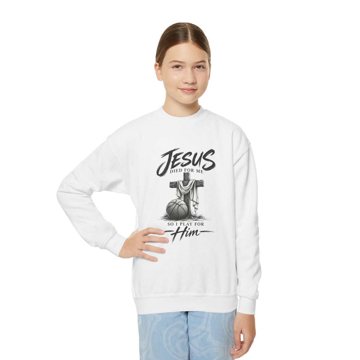 Play for Him Basketball Unisex Youth Crewneck