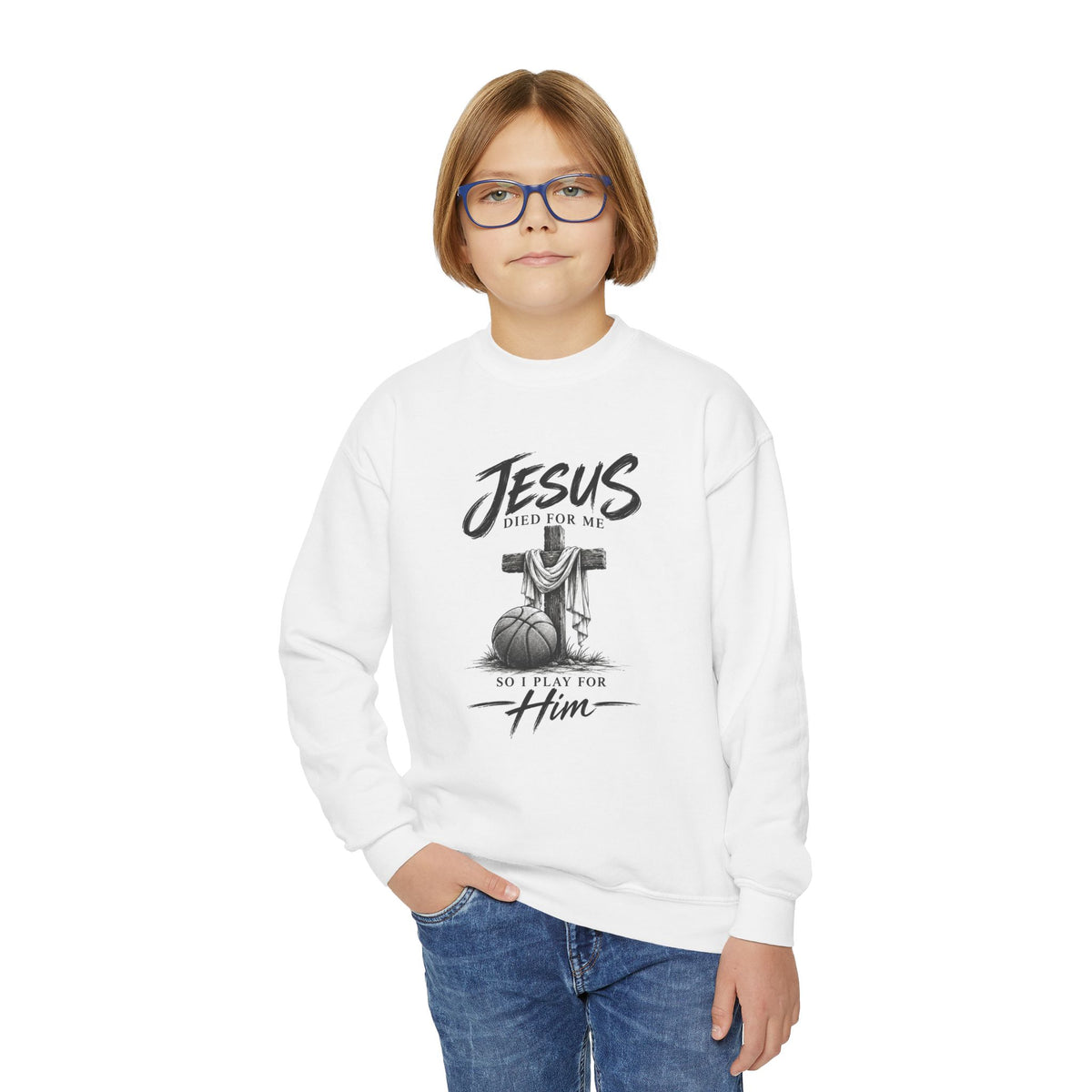 Play for Him Basketball Unisex Youth Crewneck