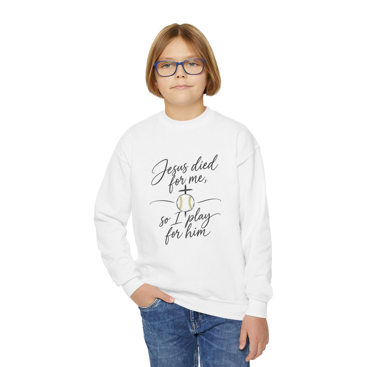 Play for Him Softball Youth Crewneck