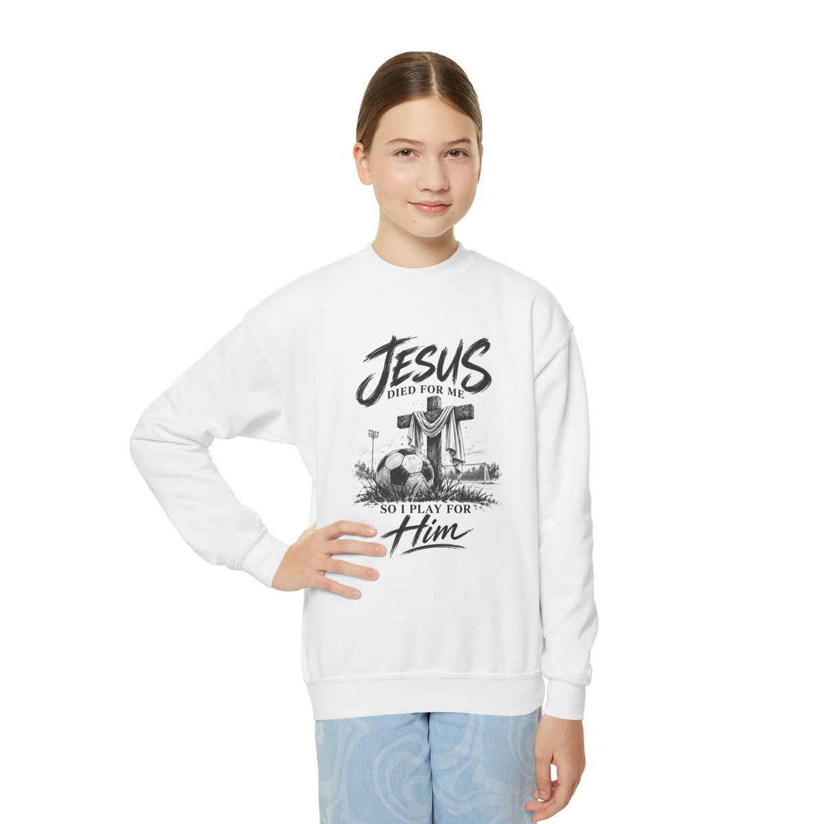 Play for Him Soccer Youth Crewneck